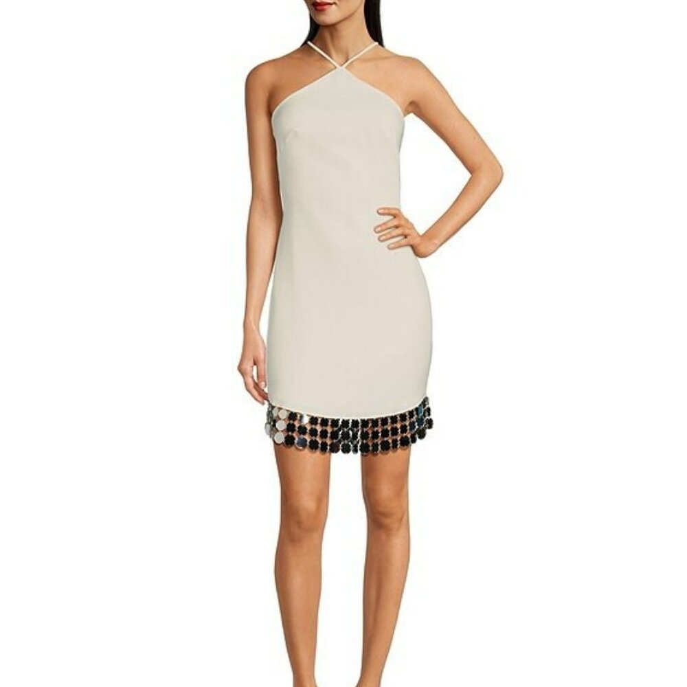 Halter Neckline Sleeveless Dress with Sequin Fringe Trim